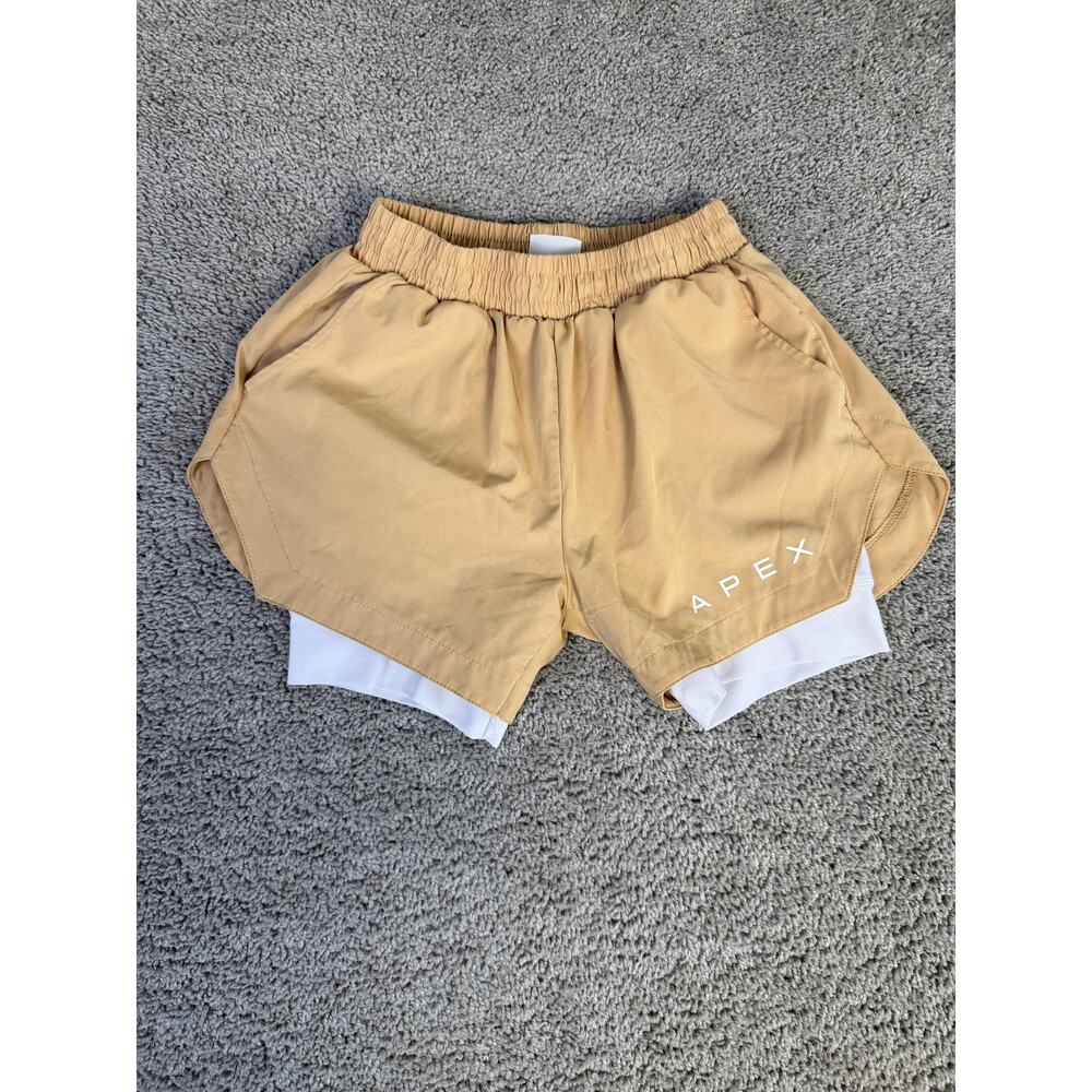 Apex Shorts Womens S Beige Lined Microfiber Elastic Waist Pockets 4 In InseamO